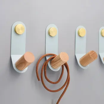 

White Blue Green Pink Coat Hook Hangers Solid Wood Iron Decorative Wall Hook Wall Bag Hook Modern Simple Bathroom Towel Hook
