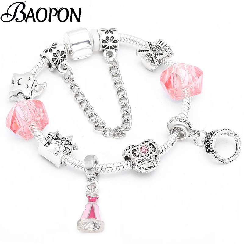

BAOPON European Style Silver Plated Charm Bracelets For Women Kids DIY Crystal Cartoon Beads Brand Bracelets Jewelry Gift