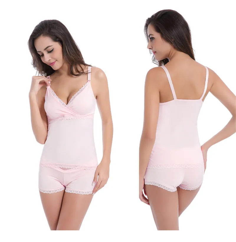 

Taoqueen Cotton Breastfeeding Suit Maternity Wire Free Before (2 Piece )Open Buckle Vest for Pregnant Women Pregnancy Underwear