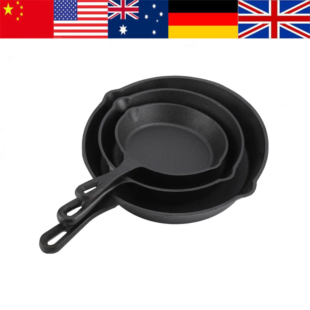 

3pcs/Set 16cm 20cm 25cm Cast Iron Frying Pans Cookware Pots Household Kitchen Cooking Tool Frying Pan Set Jogo De Panelas