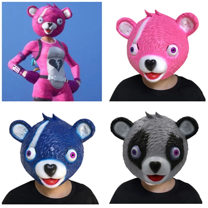 

ZSQH Fortress night game Battle Royale Pink Bear Mask Cosplay Fortnight latex kids Adult Helme Halloween fortnited