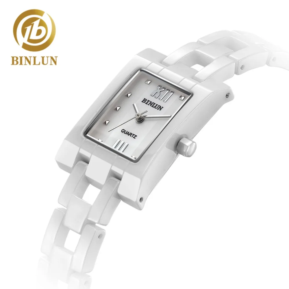 

BINLUN Minimalist Pure White Ceramic Quartz Women's Watch Ladies Elegant Quartz Watches Rectangle Daily Waterproof Luxury Watch