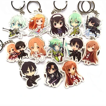 

13pcs/set Anime Keychain Sword Art Online Pendants Kirigaya Kazuto Sachi Asuna Doublesdie Print SAO Cartoon Characters Keychain