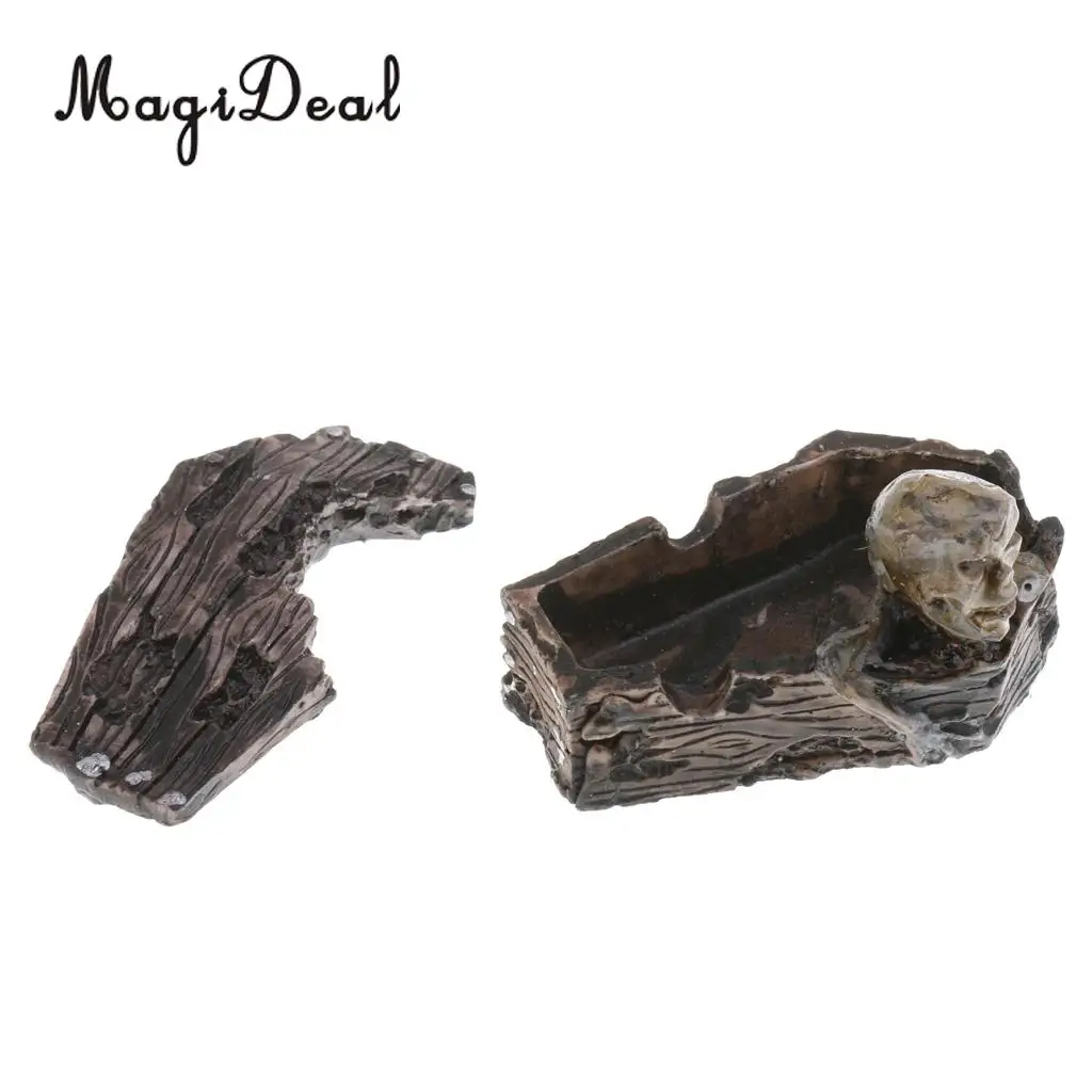 MagiDeal Resin Zombie Miniature Coffin Mummy Figurine Model Craft Sandplay Sand Table Props Garden House Yard Layout Acc