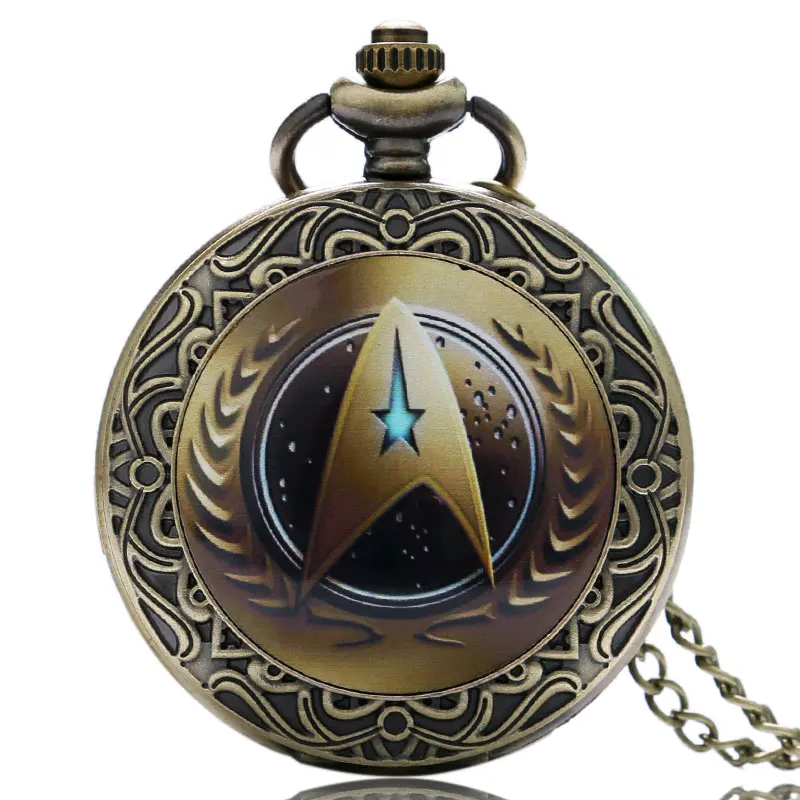 Vintage Classic Star Trek Theme Bronze Quartz Pocket Watch Antique Fob Watches Men Women Gift With Necklace Chain Vintage Classic Star Trek Theme Bronze Quartz Pocket Watch Antique Fob Watches Men Women Gift With Necklace Chain