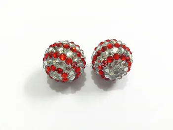 

Newest ! 20mm 100PCS/LOT Red With Clear Stripe Resin Rhinestone Ball Beads,Chunky Beads For Kids Jewelry Making