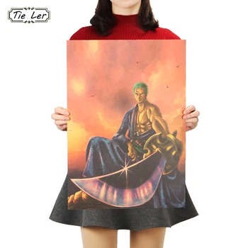 

TIE LER Japanese Cartoon Comic One Piece Roronoa Zoro Kraft Paper Wall Stickers Bar Poster Retro Decorative Painting 51x36cm