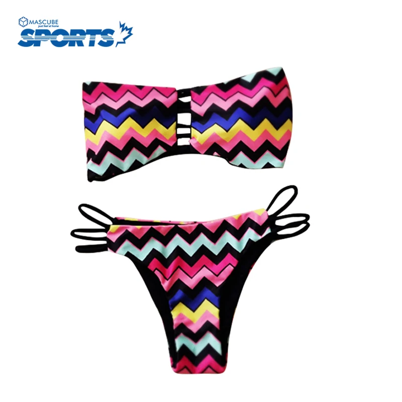 

Newest Summer Sexy Women Bikini Summer Style Black Grid Two-sided Print Swimwear Hot Selling
