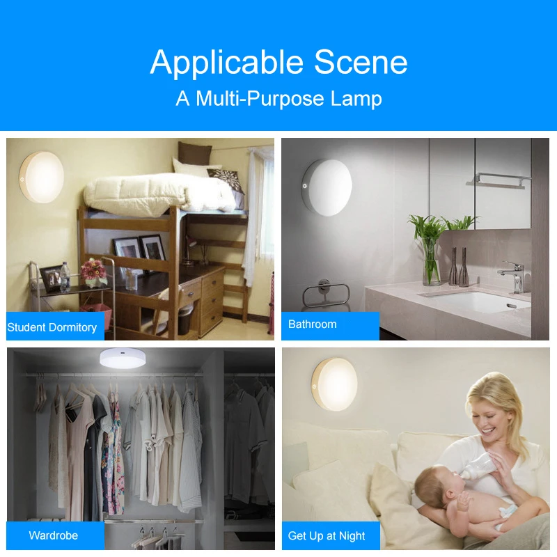 LED Motion Sensor Night Light USB Charging Human Body Induction Round Night Lamp Bedroom Bedside Wardrobe Magnetic Children Lamp