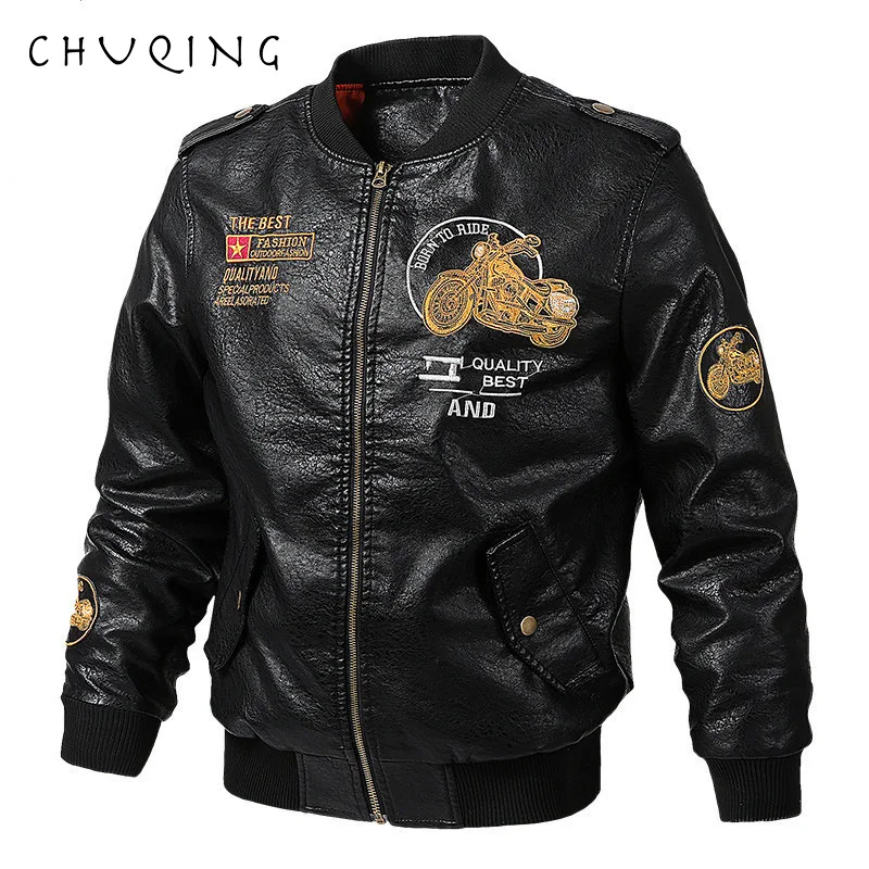 

CHUQING Spring and Autumn New Men's Motorcycle Leather Loose Fashion Leather Jacket Trend Men's Leather