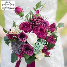 Perfectlifeoh фиолетовый красный свадебный Искусственный ручной цветок свадебное оформление букета невесты Свадебный букет