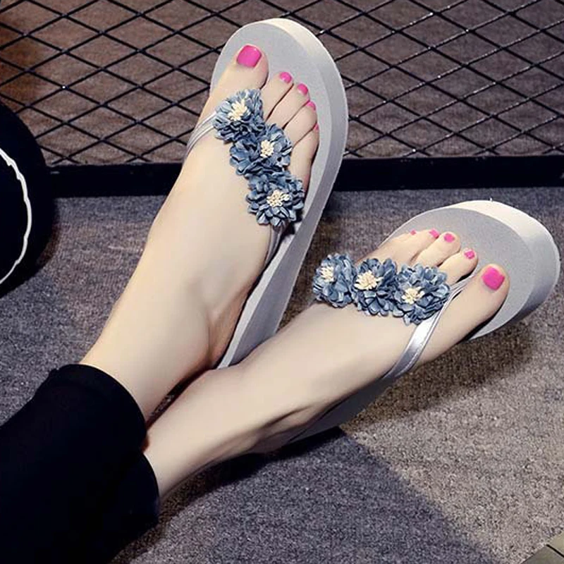 Женские пляжные шлепанцы BeckyWalk сандалии на платформе и высоком каблуке с цветами