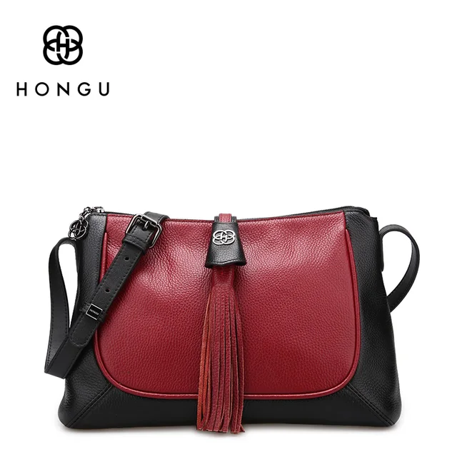 HONGU Luxury Genuine Leather Shoulder Bags Women Handbag Authentic
