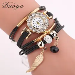 Duoya Дамы бренд Часы мода люкс Кристалл циферблат браслет кварцевые наручные часы Повседневное Для женщин бисера платье часы подарок dy146