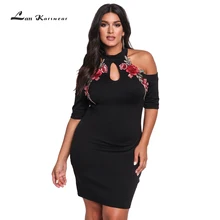 

Lan Karswear 2017 Summer Sexy Short sleeve Off Shoulder Print Embroidery Bodycon Dress Plus Size Women Clothing Party Vestidos