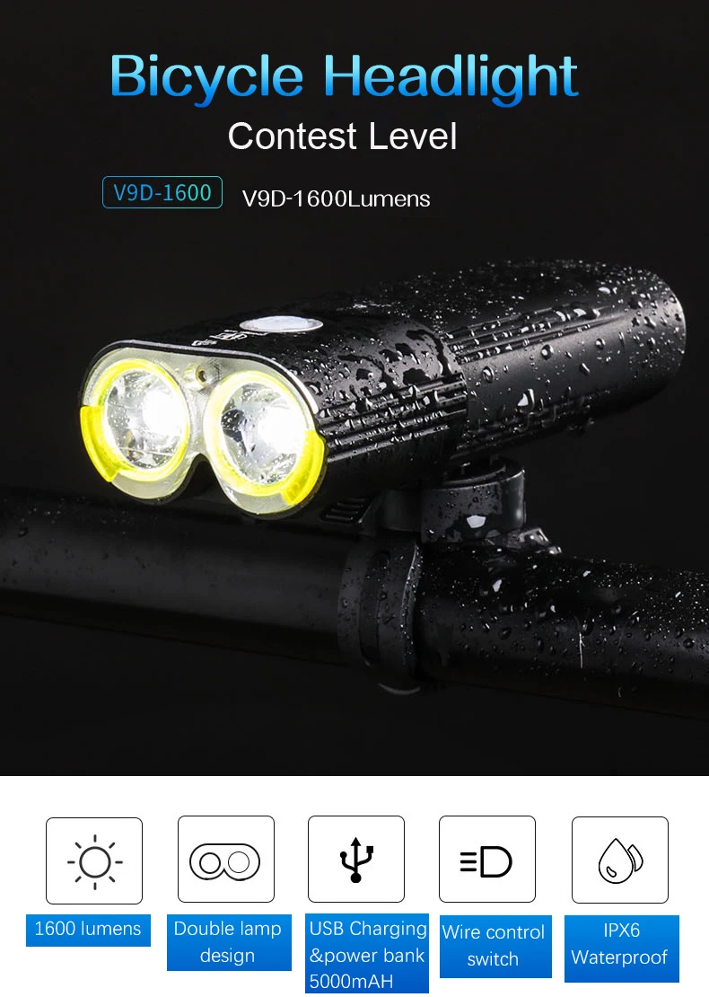 Perfect WHEEL UP Bike Light Professional 1600 Lumens Bicycle Light Power Bank Waterproof USB Rechargeable Bike Flashlight Cycling Light 0