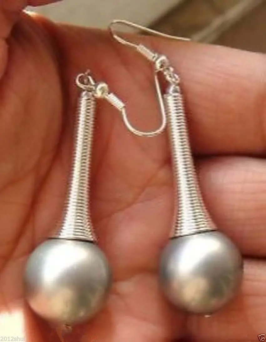 

FREE SHIPPING HOT sell new Style >>>> Pretty Tibet silver Pair 12mm shell pearl grey earring