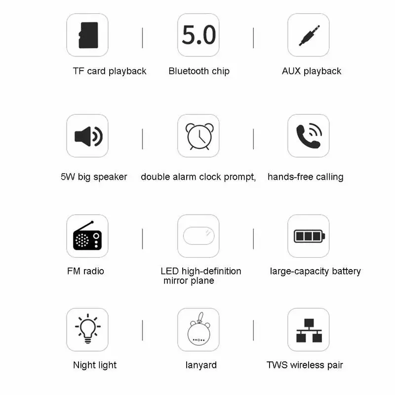 Зеркальный светодиодный будильник Ретро беспроводной Bluetooth динамик стерео бас сабвуфер с fm-радио Функция декор настенные часы
