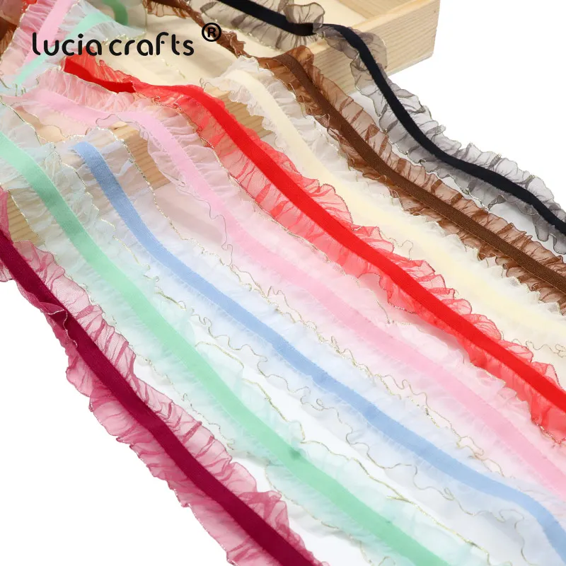 

2Yards 25mm Satin Organza Ruffle Lace Fabric Stretch Elastic Ribbons DIY Wedding Decoration Sewing Garment Accessories P0404