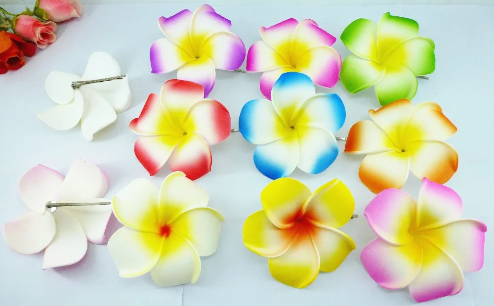 20 New mixed color Foam Hawaiian Plumeria flower Frangipani Flower bridal hair clip 8cm 50 new mixed color foam hawaiian plumeria flower frangipani flower bridal hair clip 6cm