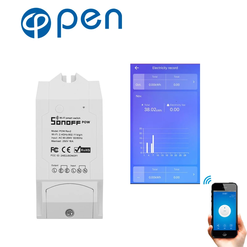 

Sonoff Pow R2 Smart Wifi Switch Controller With Real Time Power Consumption Measurement 16A/3500w Smart Home Device Android IOS