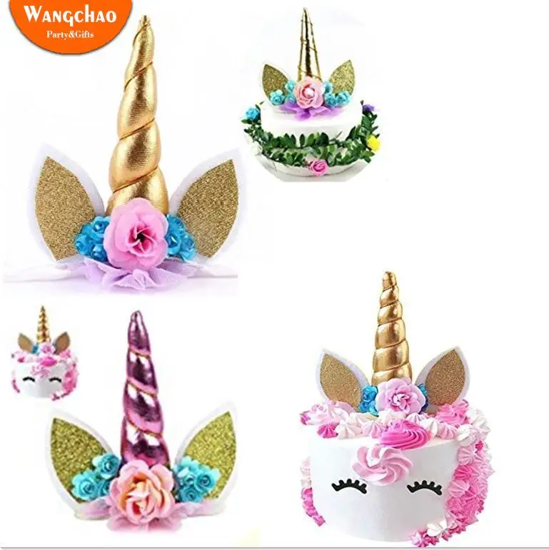 rainbow unicorn cake topper unicorn horn party decorations kids happy