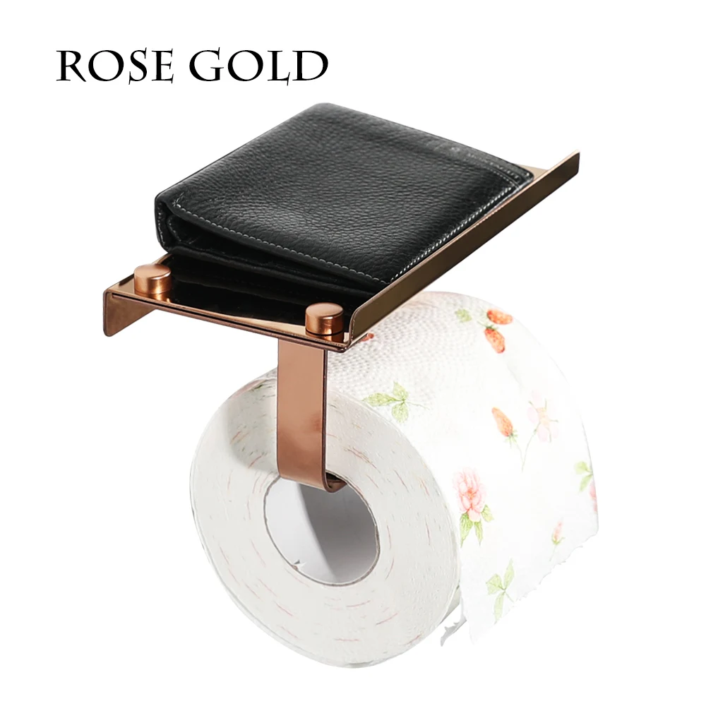 Practical Toilet Paper Holder with Shelf Rose Gold Multi-purpose Stainless Steel
