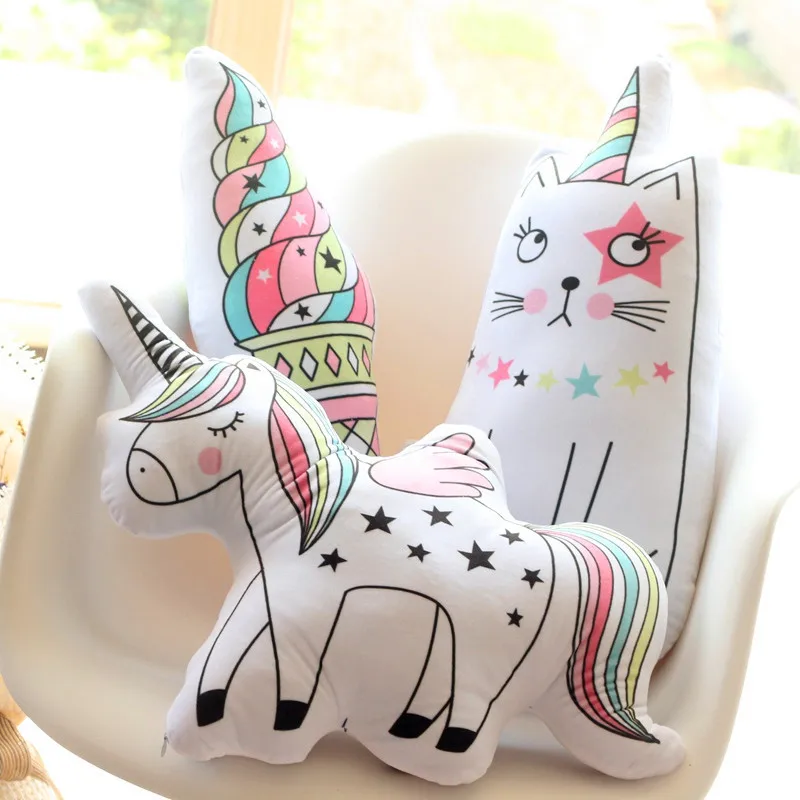 

Doll for Girls Gifts Unicorn Plush Toys Soft Stuffed Animal Shaped Cat Rainbow Pillow Children Baby Decorative Sofa Cotton Cushions Kids Room