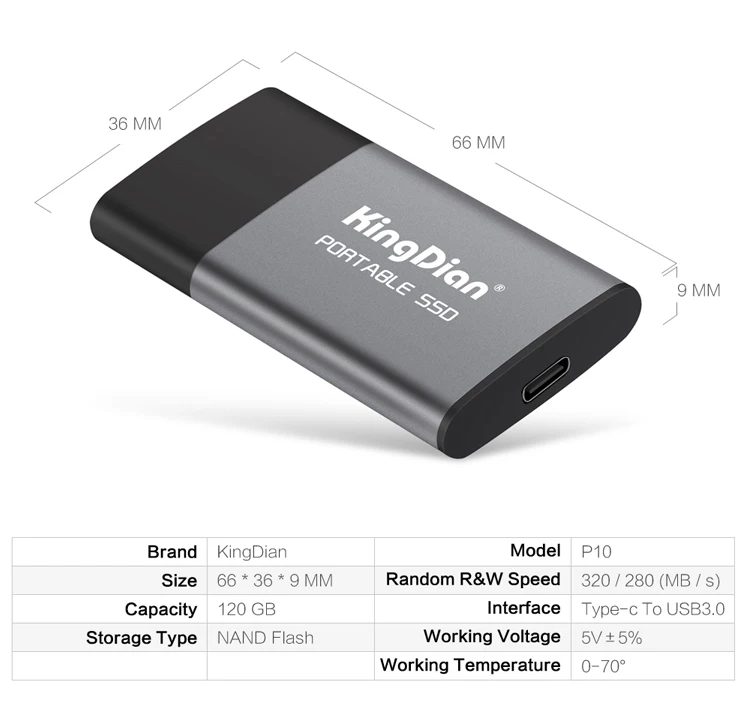 Внешний твердотельный накопитель KingDian внешний портативный USB Type C 120 ГБ 240 250 500
