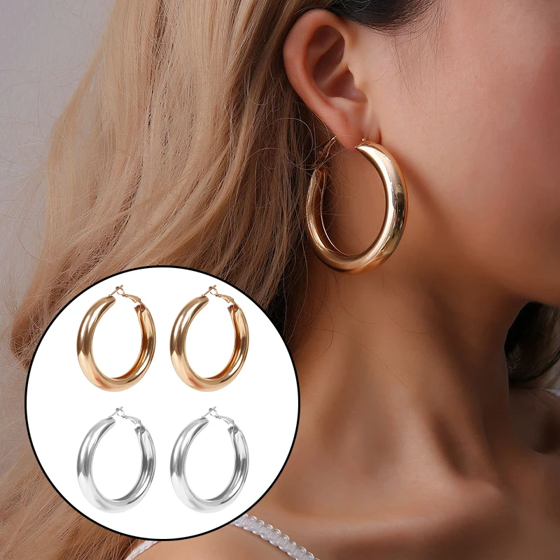 

High Quality Valentines Gift Over Size Big Circle Women Drop Earrings Silver Fashion Jewelry Beautiful 1Pair Golden Boho Round