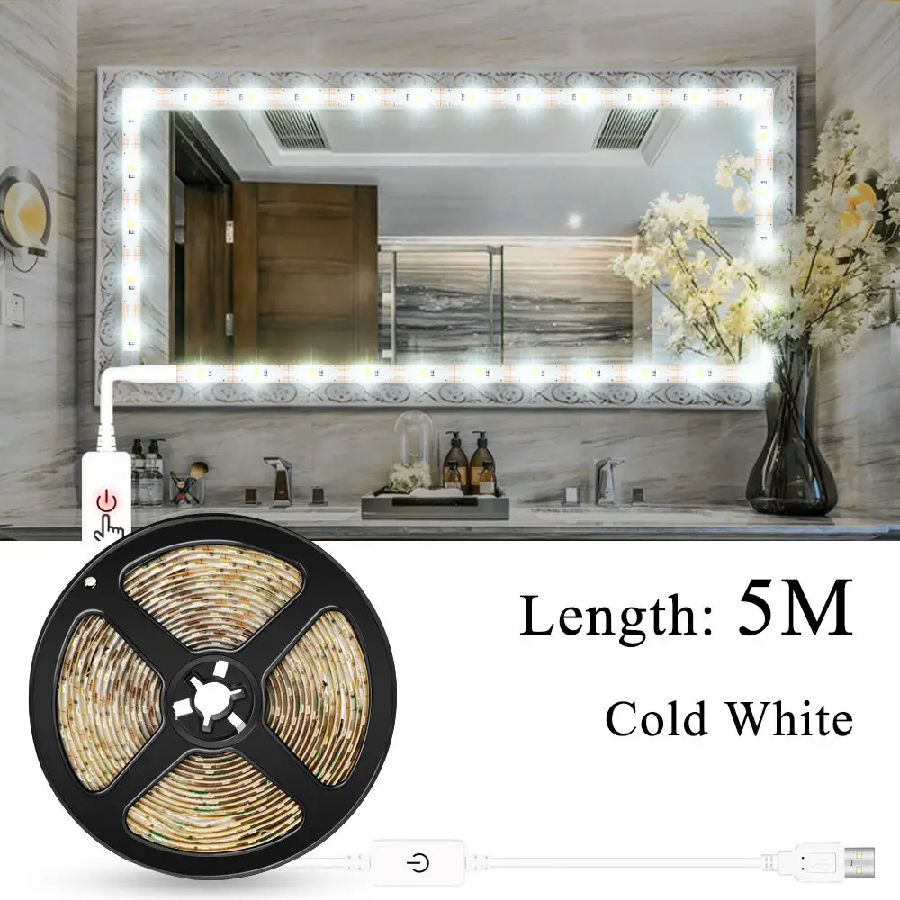 USB White 5M 15W Makeup Vanity Mirror Light Strip Led USB Cable 5V Dimmable Dressing Table Lamp Tape Bathroom Make Up Cosmetic Mirror Lights Kit - Испускаемый цвет: USB White 5M 15W