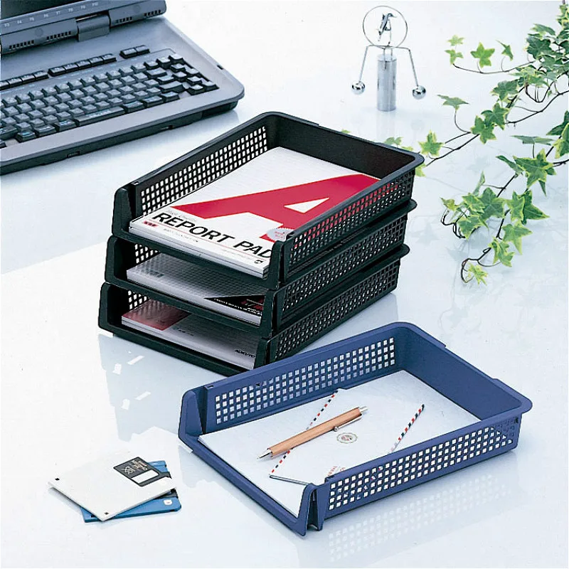 

Desktop File Storage Basket A4 Paper Office Storage Box Stackable Plastic Finishing Baskets Frame Shelf Rack Office Organization