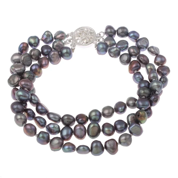 

YYW Unique 3-strand Black Pearl Bracelet for Women Freshwater Pearl Beads Bracelet box clasp Baroque pearl bracelet