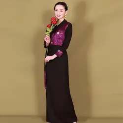Традиционная тибетская национальная одежда весна осень Тибетский халат элегантное женское длинное платье Классическая Этническая