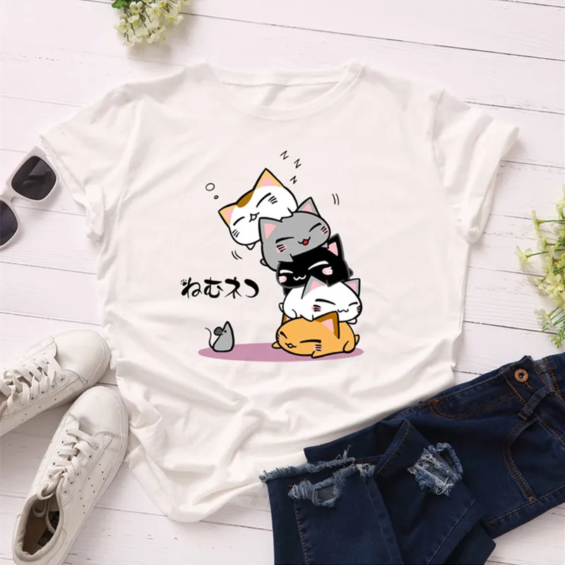 Футболка Neko Atsume из японской игры, костюм аниме с короткими рукавами, Милая футболка с котом на заднем дворе, модные футболки для мужчин и женщин