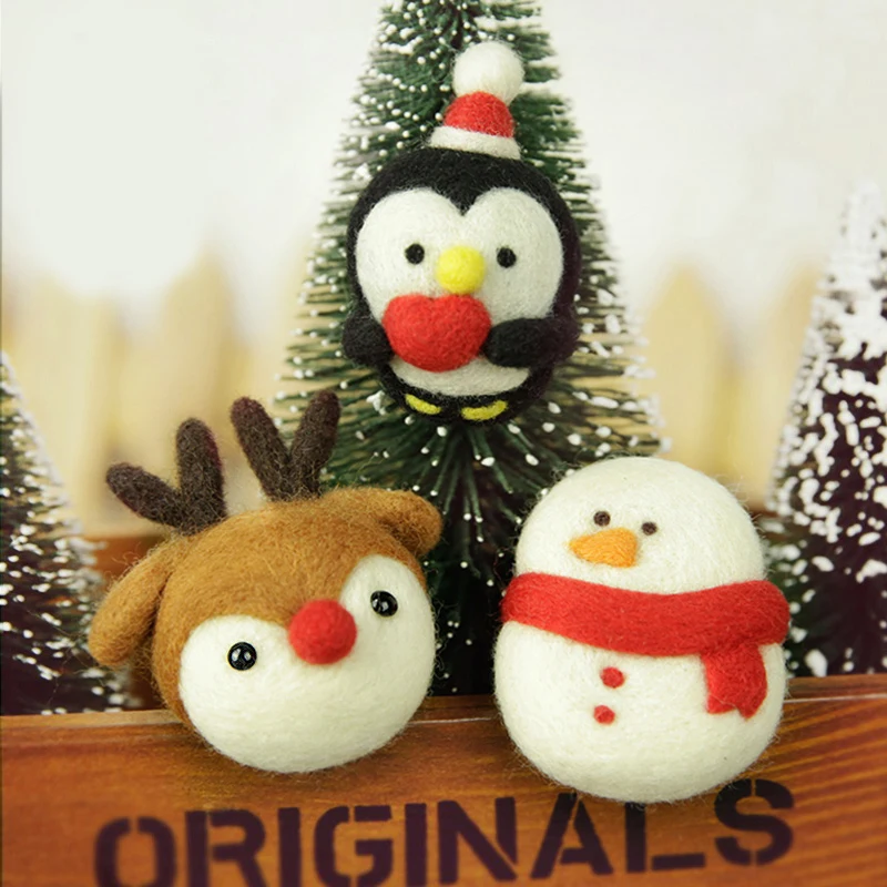 DIY Needle Felting Materail Package (with tools) for Christmas Snowman Decoration Hand Spinning Fun Doll Needlework Raw Crafts