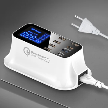

QC 3.0 Fast Charging Power Adapter Holder Smart USB Type C Charger Station LCD Display Desktop Mobile Phone USB Charger Holder