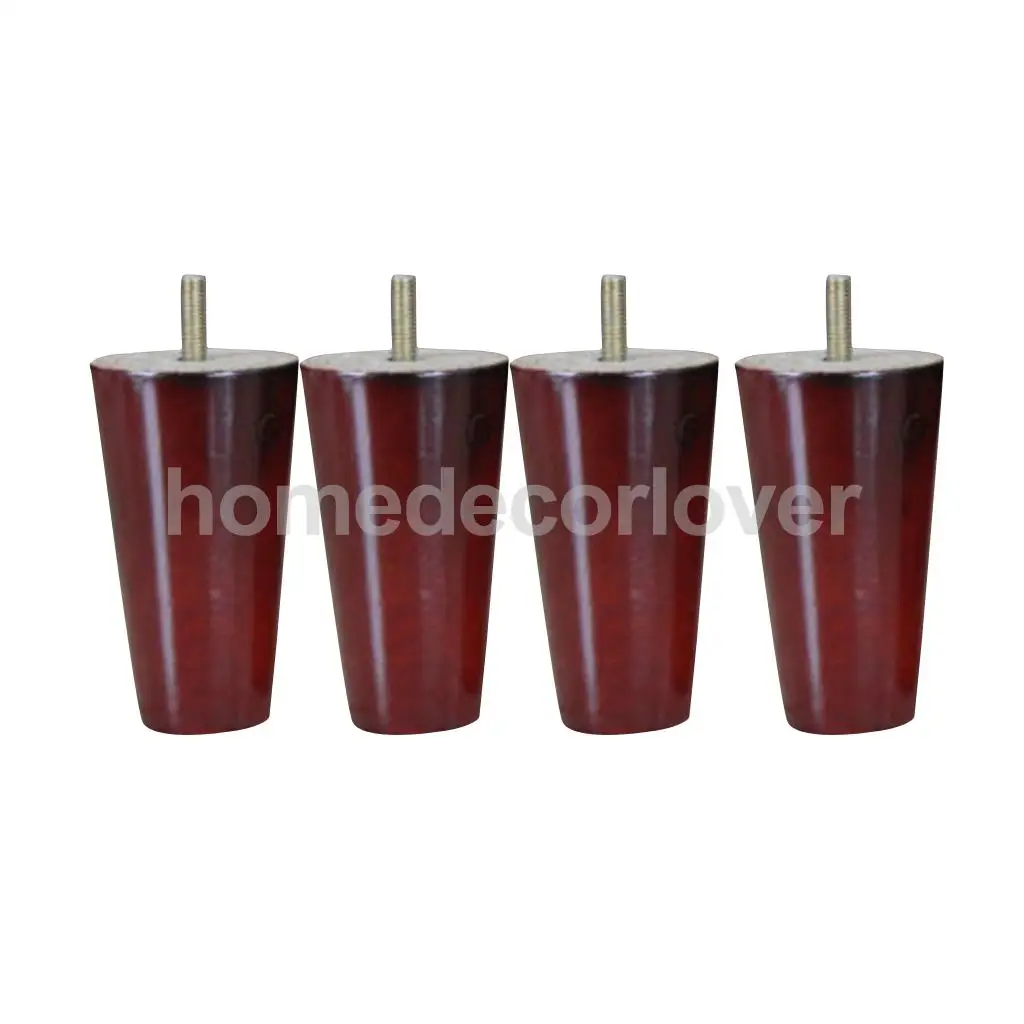 

4Pcs 4inch Height Cone Shape Eucalyptus Solid Wood Furniture Sofa Legs Red