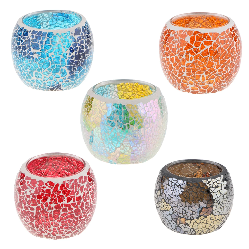 Mosaic Glass Votive Candle Tea Light Candelabra Candlestick Mood Light Lamp Shade Scented Candleholder Festive Decor 5-set