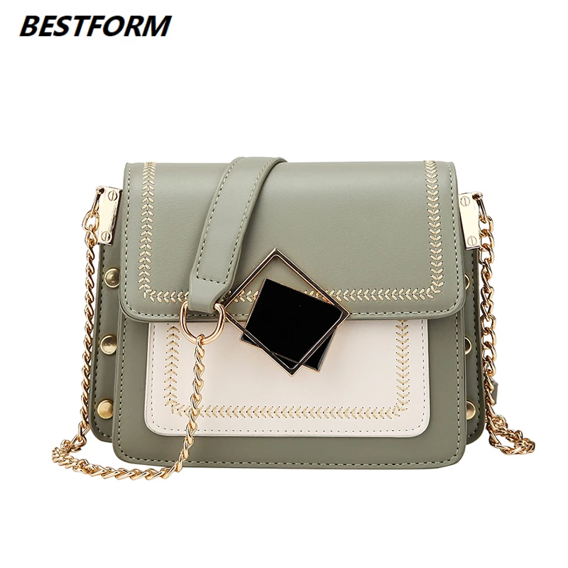 

BESTFORM Travel Handbag Contrast Color Leather Crossbody Bags For Women Fashion Flap Shoulder Messenger Bag Ladies Crossbody Bag