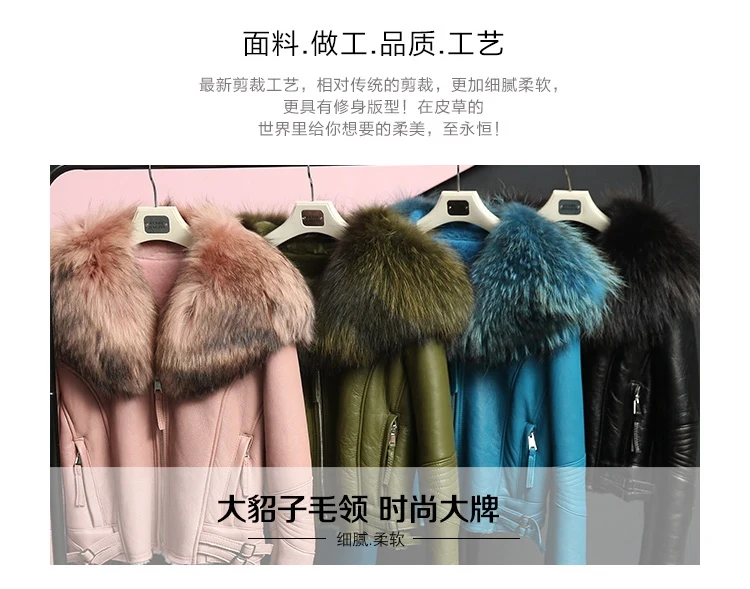 genuine sheepskin leather jacket with raccoon fur collar (3)