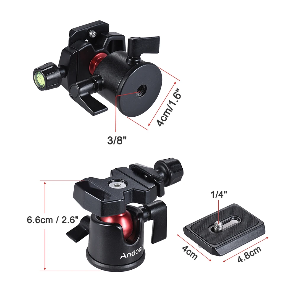 Andoer Mini Ball Head Ballhead Tabletop Tripod Stand Adapter w/Quick Release Plate for Nikon Sony Canon DSLR Camera Camcorder tripod ball head