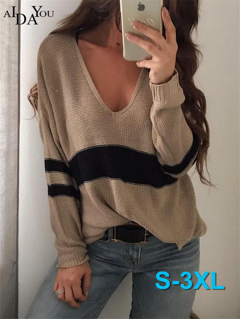 

Aidayou Sexy Pullovers sweater Women Batwing Sleeve brand Strip black knitwear Autumn winter ouc3329