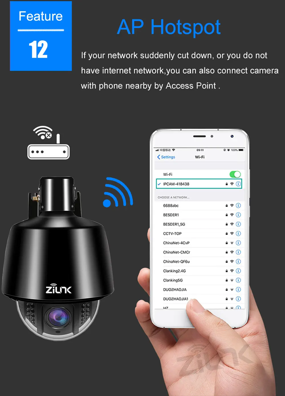 ZILNK 960P HD PTZ скоростная купольная камера с 5-кратным оптическим зумом, водонепроницаемая WiFi ip-камера с поддержкой TF карты, обнаружение движения, ONVIF H.264 черный