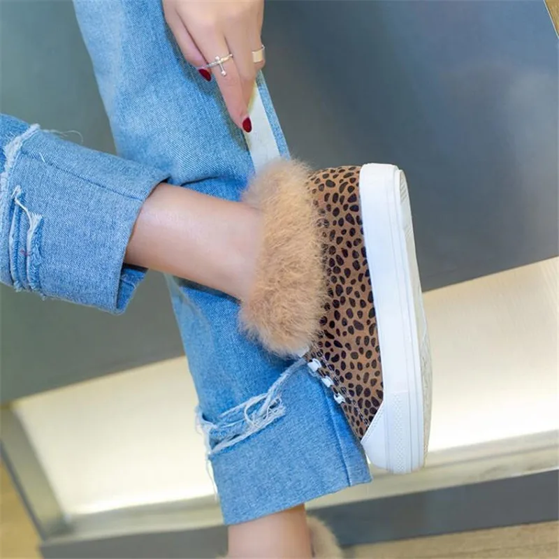 Big Size 30-44Fashion Leopard Women Flat Platform Sneakers Round Toe Lace Up Lady Casual Shoes Winte Warm Plush Fur Female Shoes (13)