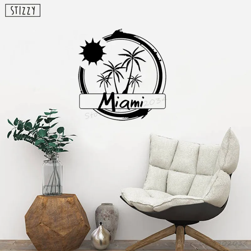 

STIZZY Wall Decal Miami Summer Vacation Vinyl Wall Stickers Palm Beach Pattern Bedroom Art Home Decor Window Poster Decals B348