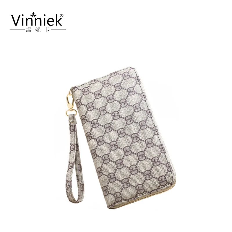 

New PU ladies wallet fashion print long zipper wallet multi-function card bags Mobile phone bag casual girl hand take purse