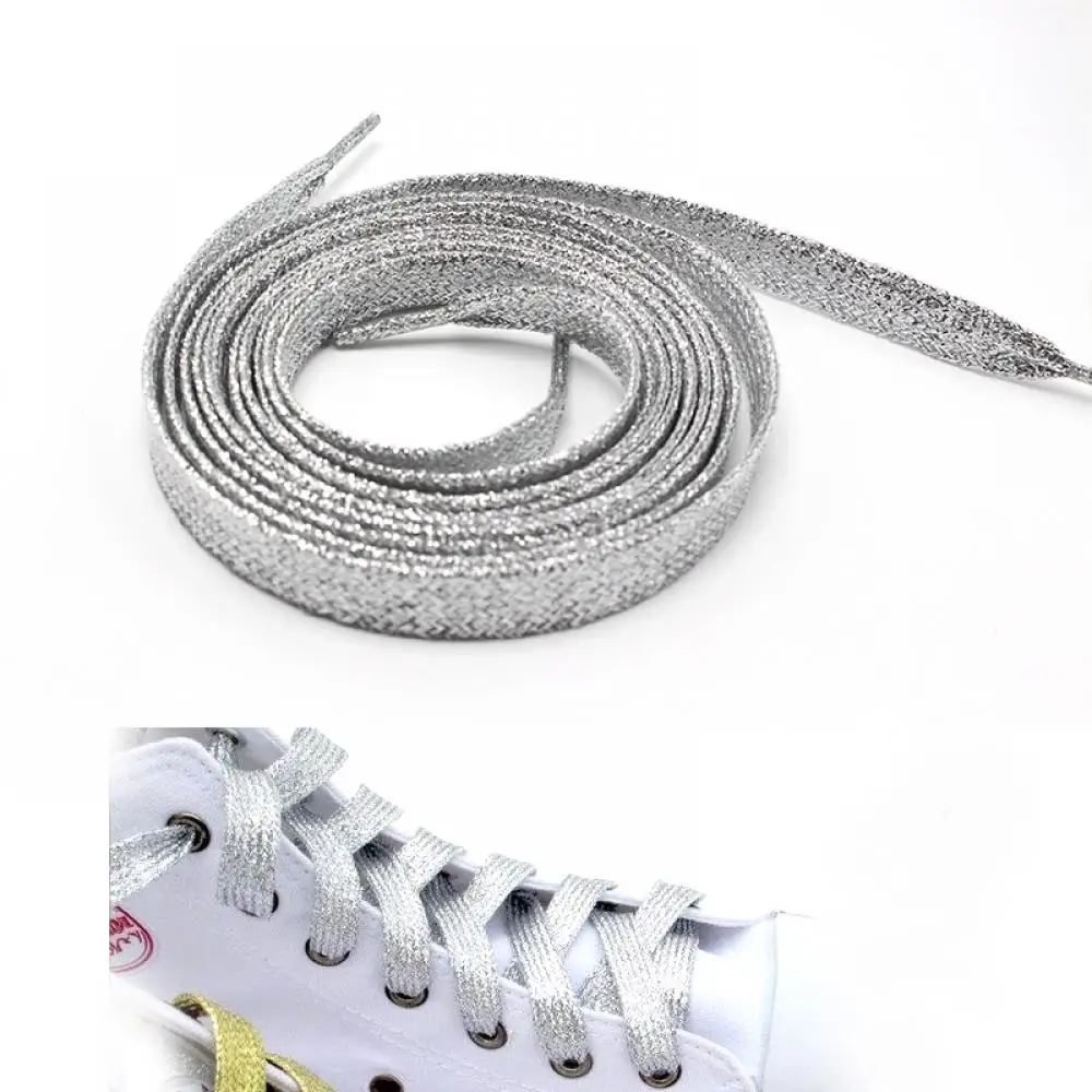 man women Shoelaces of sneakers Metallic Glitter Shiny gold shoelace silver Flat shoe laces sports running shoe lacing