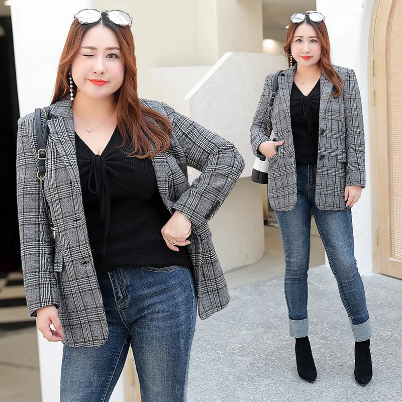 Poilu Hiver Graisse See Costume Mm Grille Femmes Chart Dame Américain Nouvelle De 2018 Européen Automne Et Manteau CdshQtrx