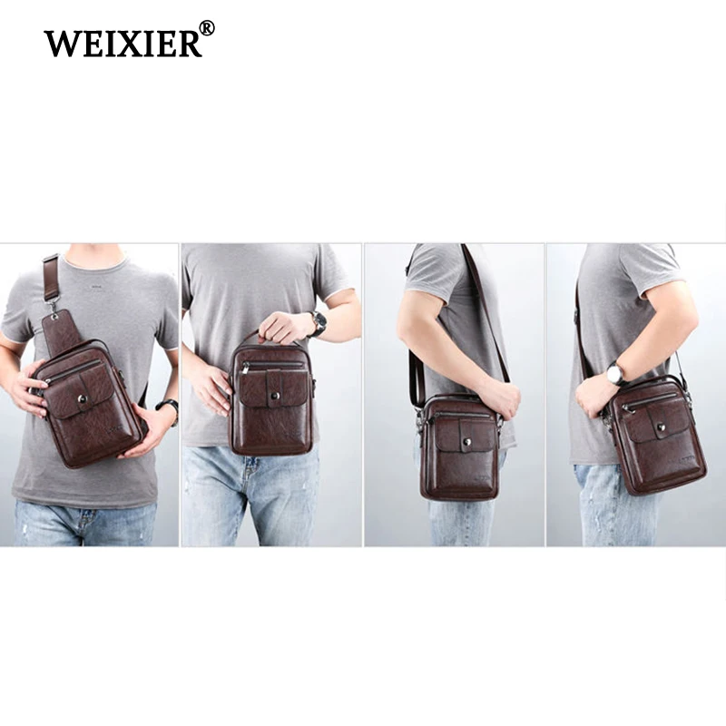 Cena WEIXIER 2019 nowa torba kurierska ze skóry PU modna prosta torebka przyjazd Vintage Designer Crossbody Travel PU skóra wysokiej jakości torba